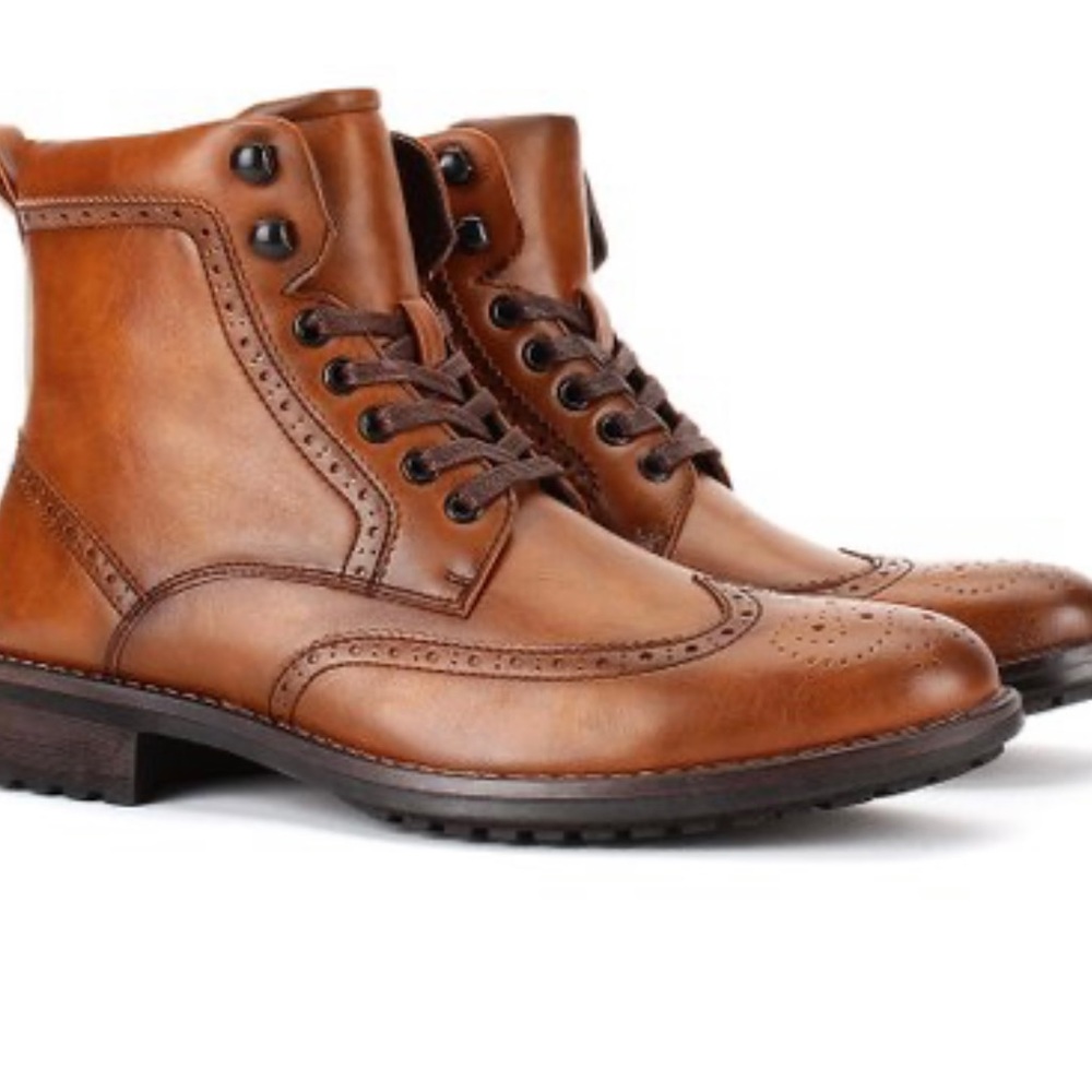 Vincent Cavallo Shoes | Cognac Wingtip Combat Boot - Men